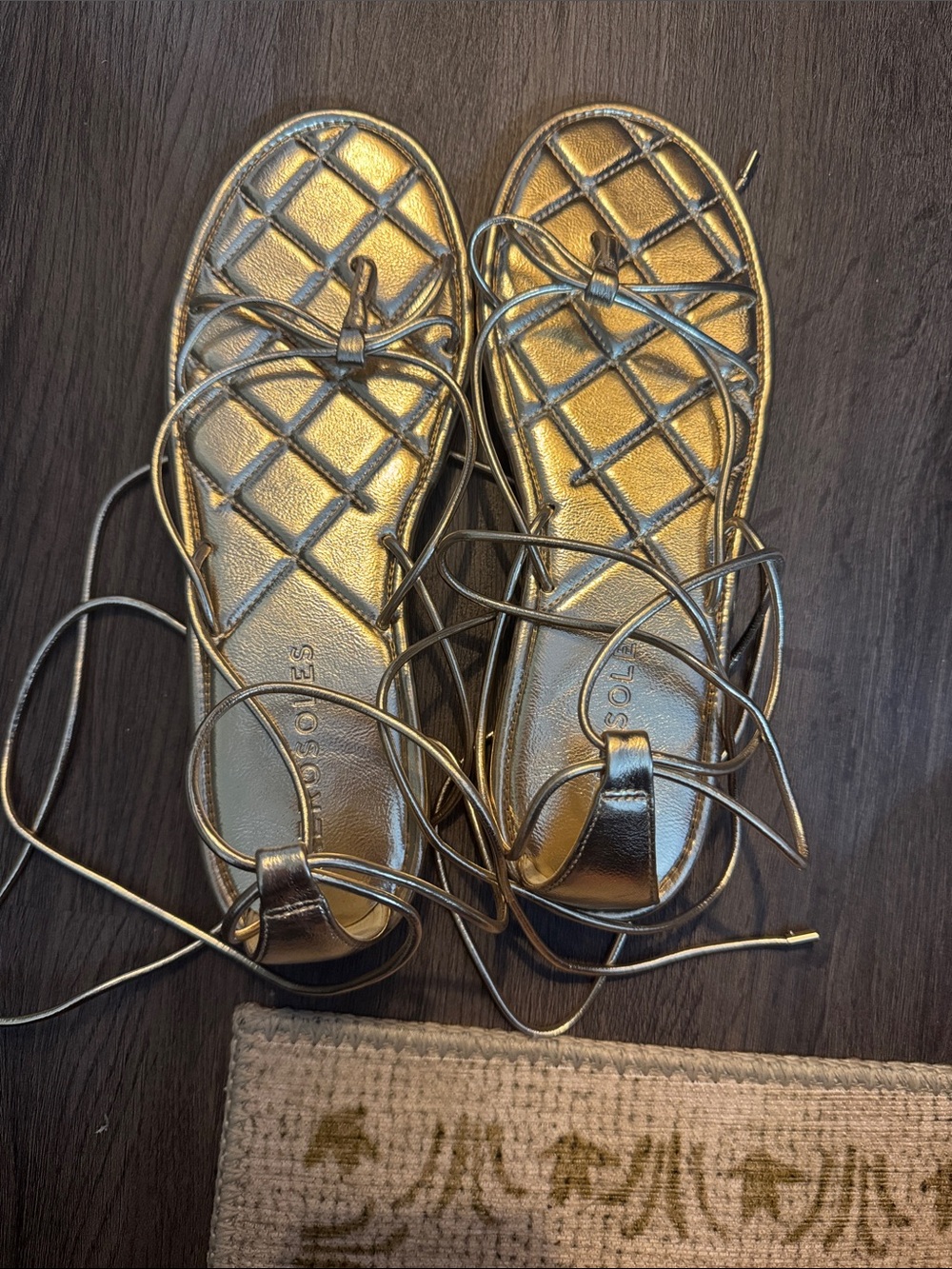 AEROSOLES Metallic Gold Lace-Up Gladiator Sandals